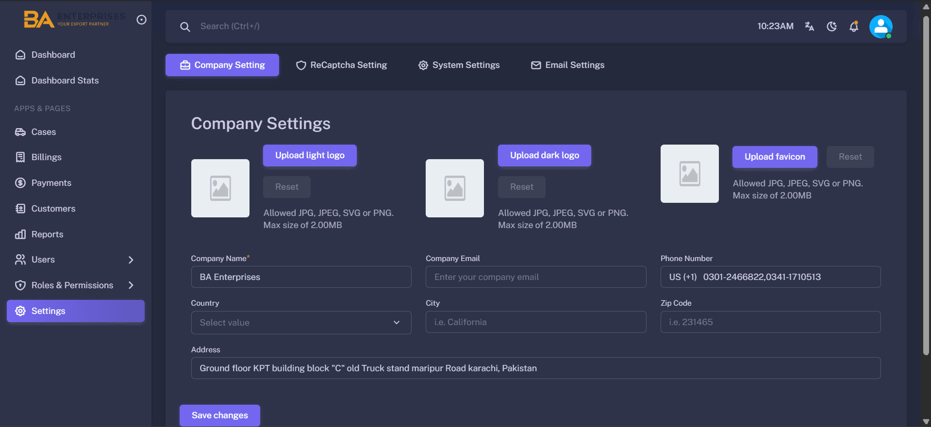 BA Transport ERP — screen 4